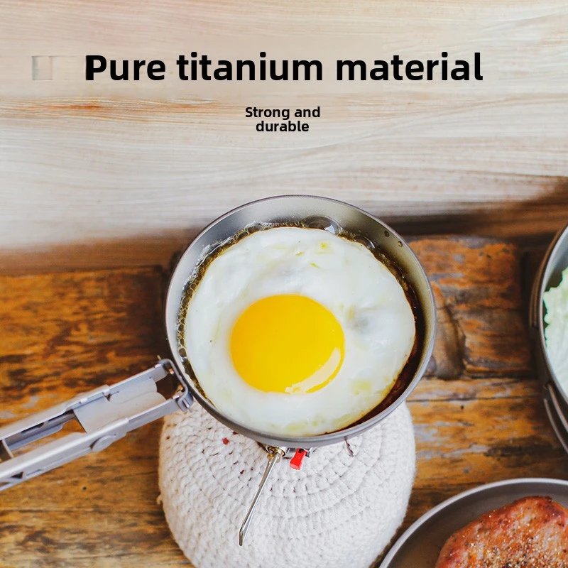 

Сковорода Keith Mini Titanium - портативная посуда для кемпинга с складной ручкой для походов на природе, идеально подходит для приготовления яиц и стейков