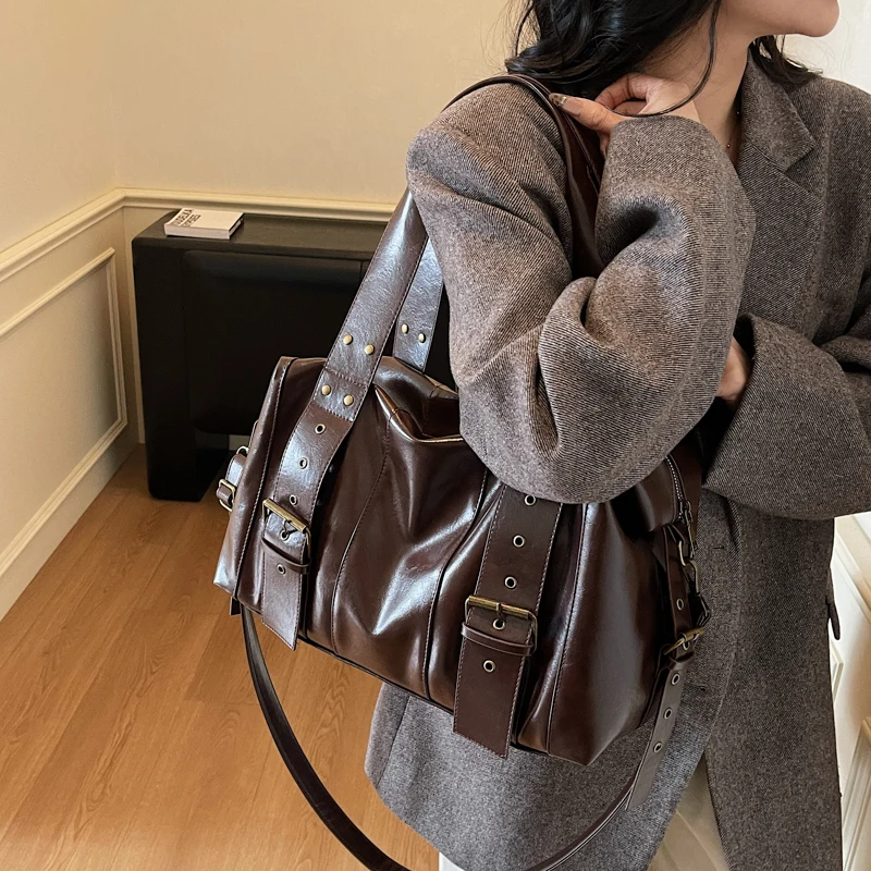 

Vintage Bags for Women 2025 New Winter Retro Motorcycle Bag Versatile Commuter Shoulder Underarm Tote Bag Crossbody Bag 8856JY