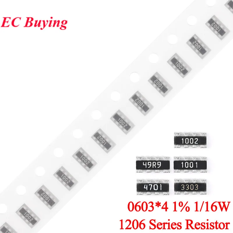 100PCS 1206 0603*4 Network Resistor 1% 1/16W 10 20 22 30 33 36 39 47 49.9 51 56 68 75 82 100 120 150 180 1K 10K 51K 100K 1M ohm