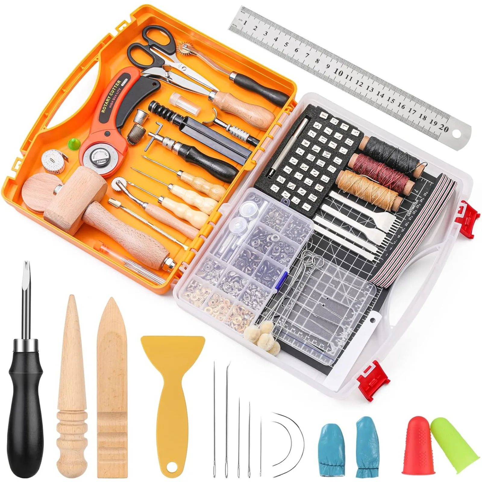 

USLeather Working Tools Kit with Rotary Cutter and Mat, Leather Working Tools, Supplies, 185 Pcs