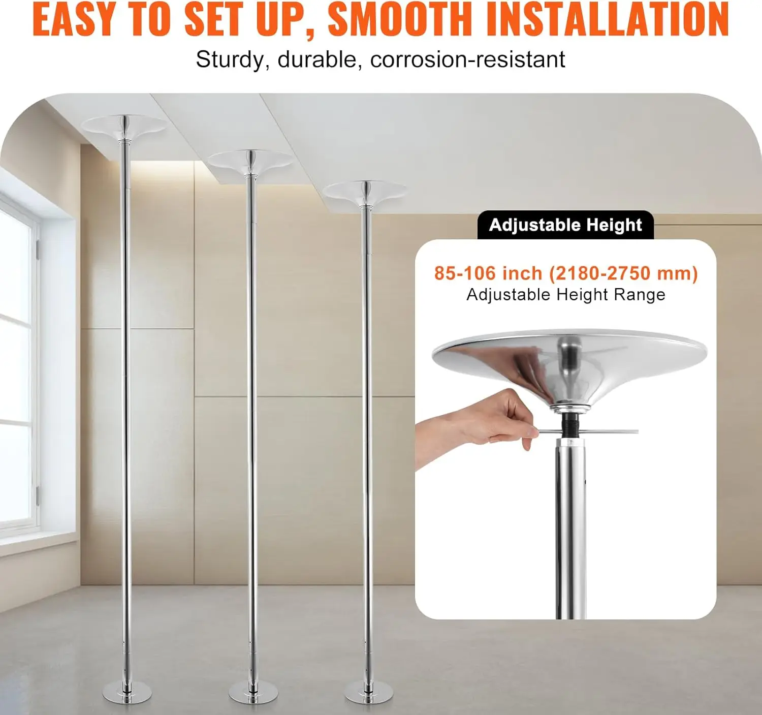 Professional Dancing Pole,Spinning Static Dancing Pole Kit,Portable Removable Pole, 45mm Heavy-Duty Stainless Steel Pole, Silver image 5