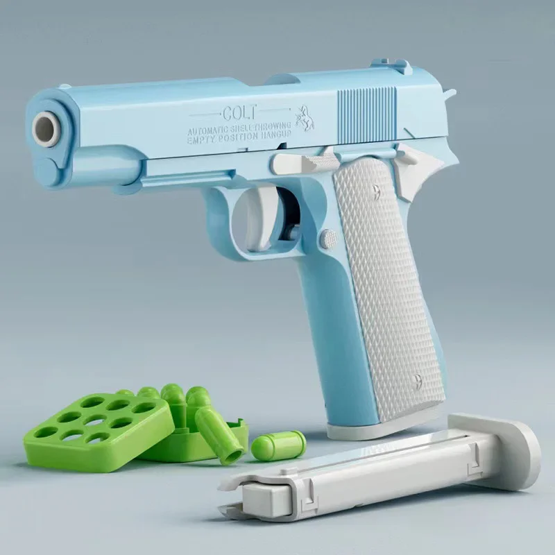 Modelo luminoso de lanzamiento de carcasa continua 1911, pistolas de juguete de simulación para niños, revista vacía que cuelga la pistola de plástico de descompresión para niños