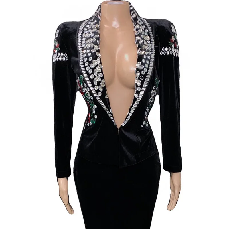 เซ็กซี่ต่ําหน้าอกอาหรับชุดราตรีประกาย Rhinestone Party แขนยาว Vestidos Para Fiesta De Lujo Vestidos De Grad