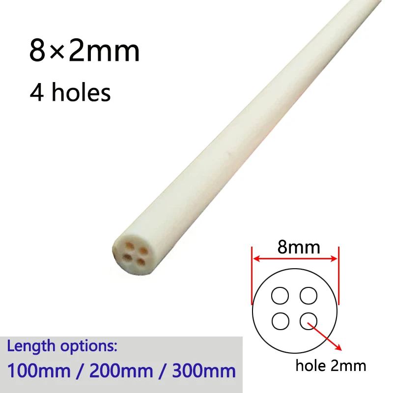 4-Hole 99% Alumina Ceramic Tube High Temperature Resistant Corundum Ceramic Tube  OD 8mm Hole 2mm Length 100mm 200mm 300mm