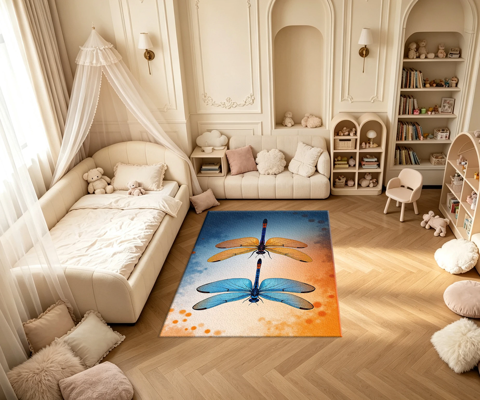 Vintage Dual Dragonfly Art Carpet Flooring Gradient Background Household Indoor Decor Floor Rug