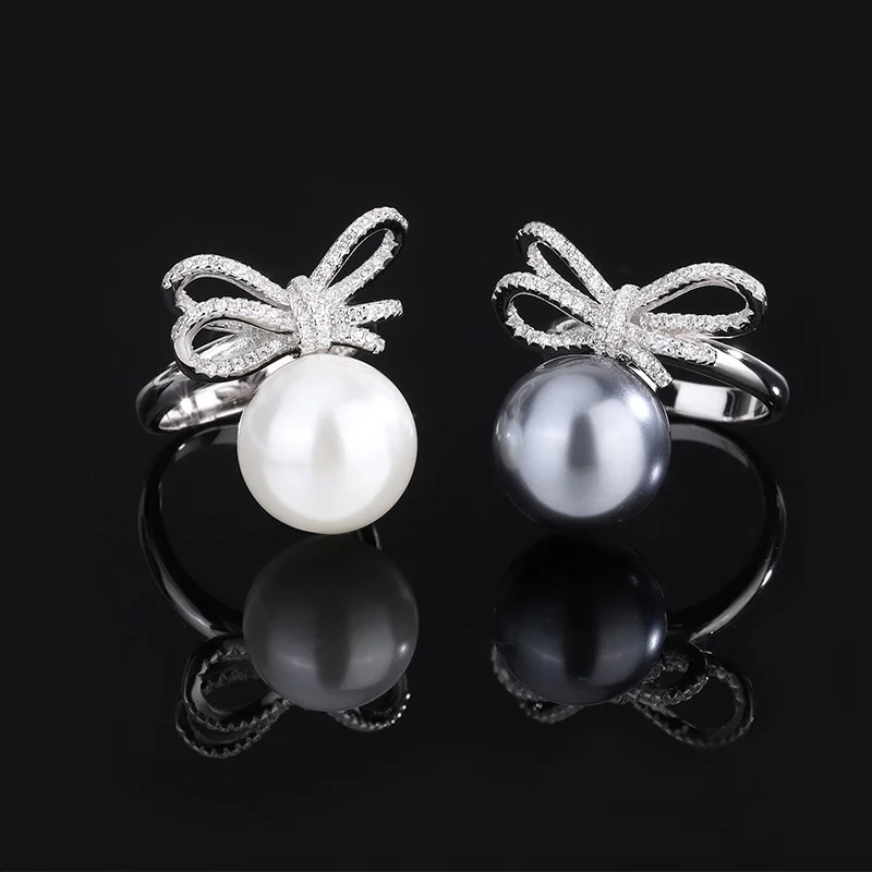 

brand genuine Luxury real jewels Autumn and Winter New S925 Silver Inlaid Aubergine Pearl Women's Fashion Versatile Bow Ring 14m