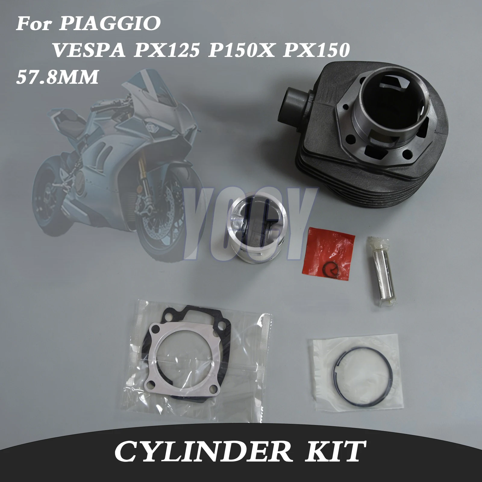 57.8MM PIN 15MM TOP END Motorcycle Engine Cylinder Kit Piston Rings Gasket For PIAGGIO VESPA PX125 P150X PX150 PX EFL LML 5 Port