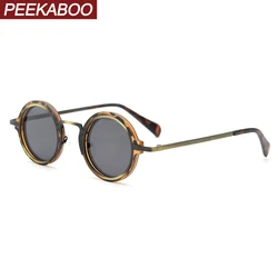 Peekaboo TR90 polarized sunglasses retro women punk style metal round sun glasses vintage male leopard green uv400 2023 summer