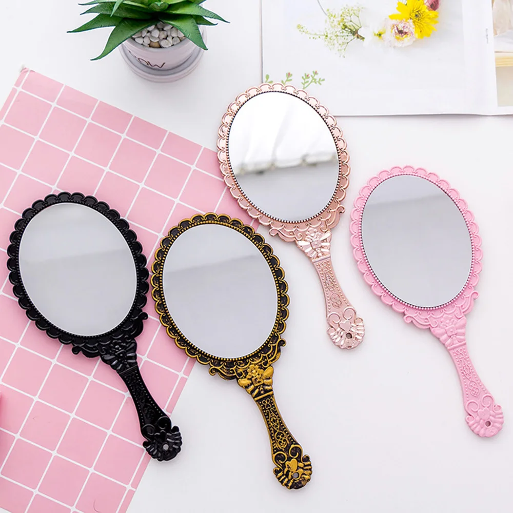 CASHOU45 Colors Handhold Makeup Mirror Vintage Black Repousse Floral Oval Round Cosmetic Hand Held Mirror For Ladies Beautyr