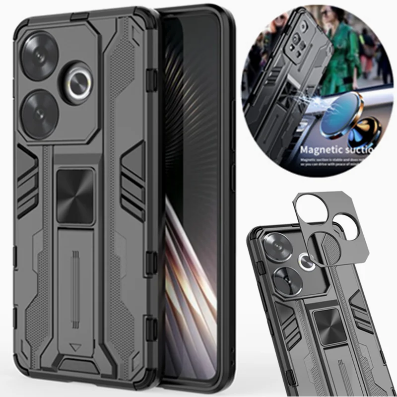 For Xiaomi Poco F6 5G Case Armor Magnetic Holder Ring Phone Case For Pocco F 6 Poko Little F6 PocoF6 Camera Lens Protect Cover