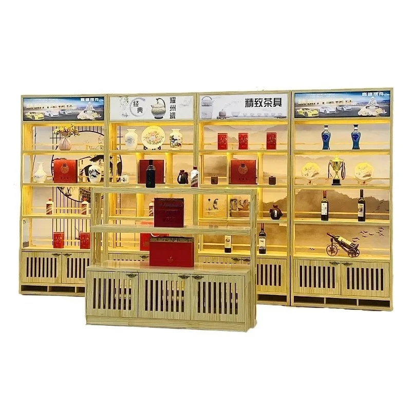 A Customized tea shop display cabinet Solid wood new Chinese cake tea set display Wenplay cabinet Bogu rack jewelry