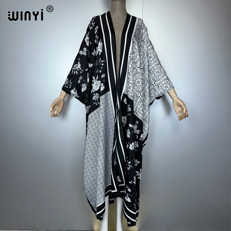 WINYI-Kimono bohemio maxi cárdigan, trajes de playa para mujer, vestido de noche para cubrir, abrigo largo, vestido suelto, ropa de playa de lujo