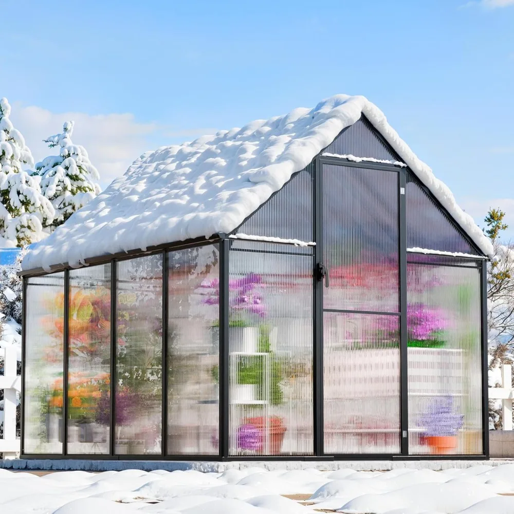 

8.2 X 6.2 Ft Outdoor Greenhouse, Heavy-duty Aluminum Polycarbonate Greenhouse with Ventilation Windows and Revolving Doors