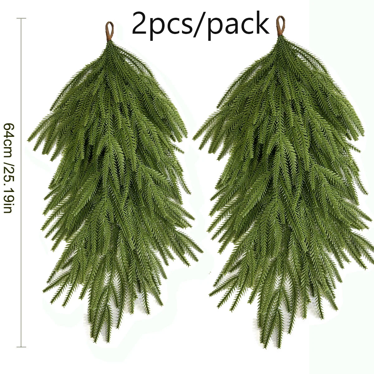 Yannew 2 قطعة عيد الميلاد الاصطناعي نورفولك الصنوبر يتأرجح الأخضر دمعة إكليل للباب الأمامي الموقد درج عباءة ديكور المنزل