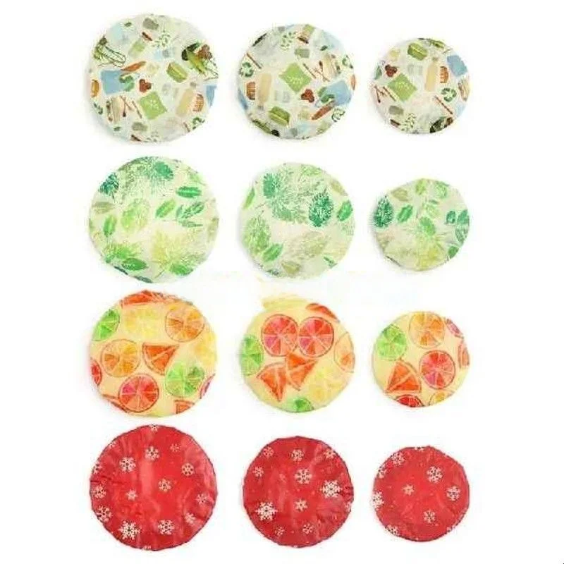 U6XB 3 peças de capas elásticas impermeáveis de algodão para tigelas, capas de armazenamento de cozinha com cera de abelha, s...