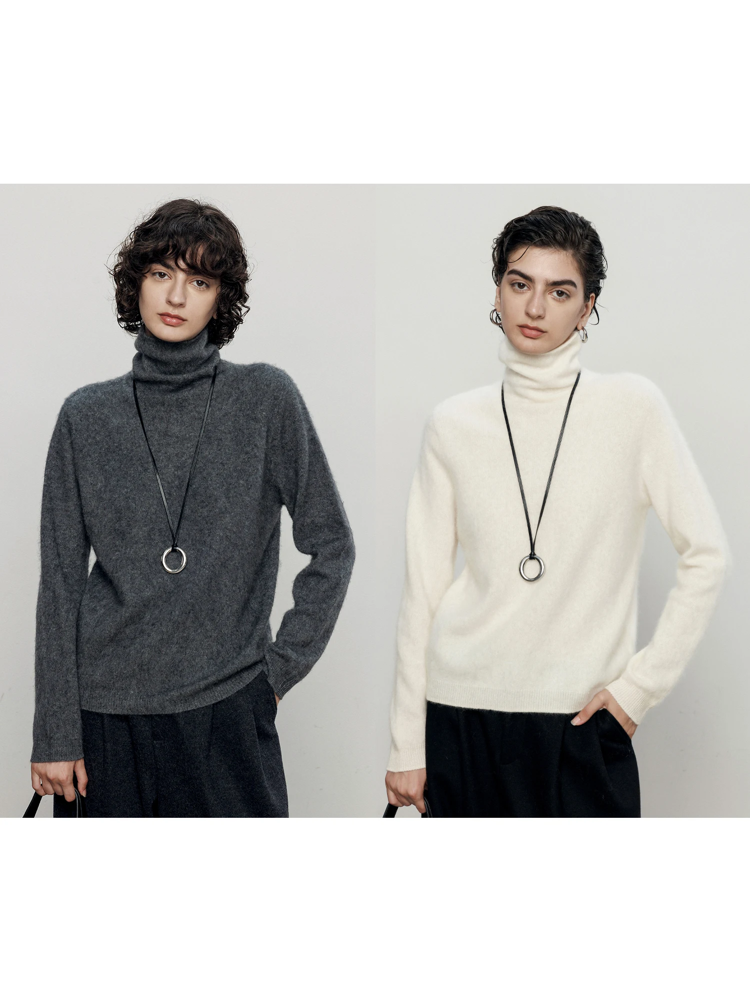 

Свободный женский вязаный шерстяной свитер с высоким воротником, повседневный, комфортный, из смесовой шерсти