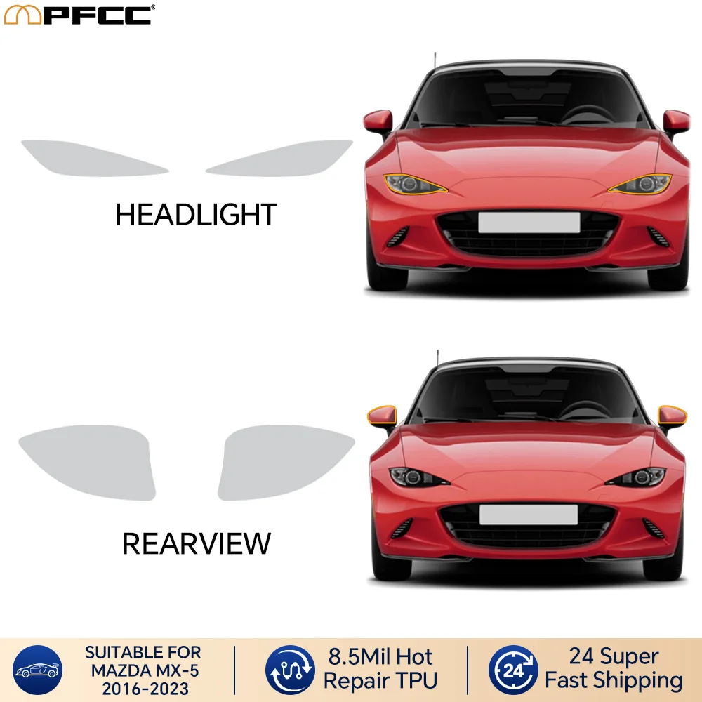 

Для Mazda MX-5 2016-2023: Предварительно вырезанная защитная пленка для фар (передних и задних), прозрачная ТПУ PPF, антицарапийная, глянцевая, аксессуары для автомобиля