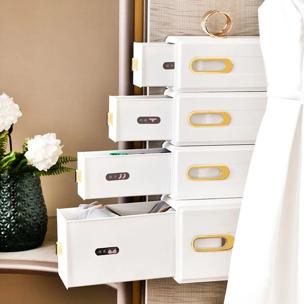 

Plastic Underwear Storage Box Pull-out Space Saving Closet Storage Drawer Wall Mounted with Multiple Compartments