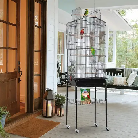 Play Open Top Medium Small Bird Cage with Detachable Rolling Stand for Parrot Lovebirds Finches Canaries Parakeets