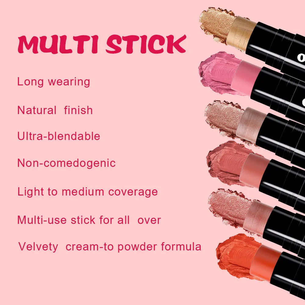 Private Label Make Up Blush Stick Cheek Tint Pink Cream Blusher Waterproof Vegan Contour Bronzer Highlighter Face Cosmetics 5pcs