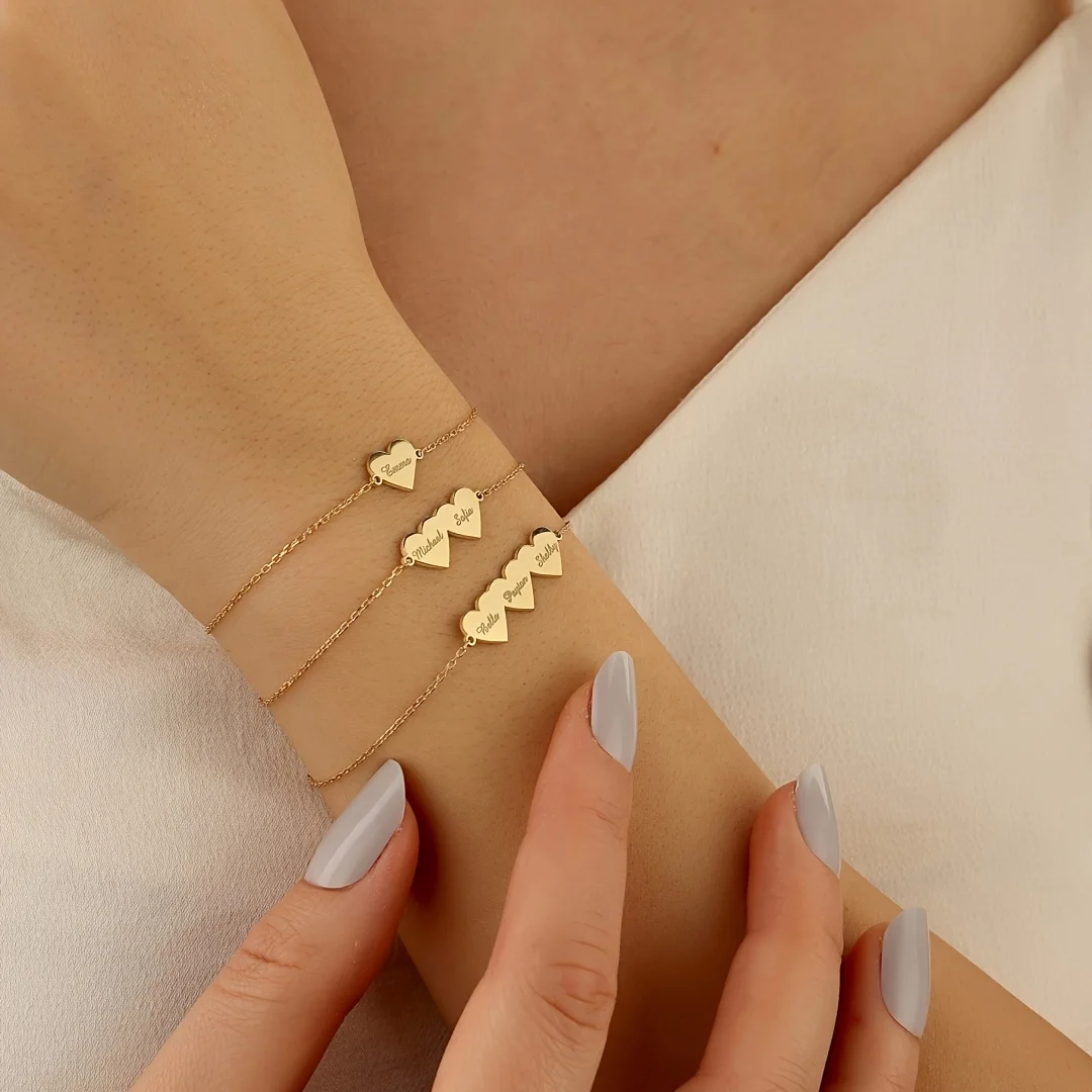 

Custom Heart Name Bracelet For Women Stainless Steel Gold Color Personalized Couple Name Hand Chain Jewelry Anniversary Gift