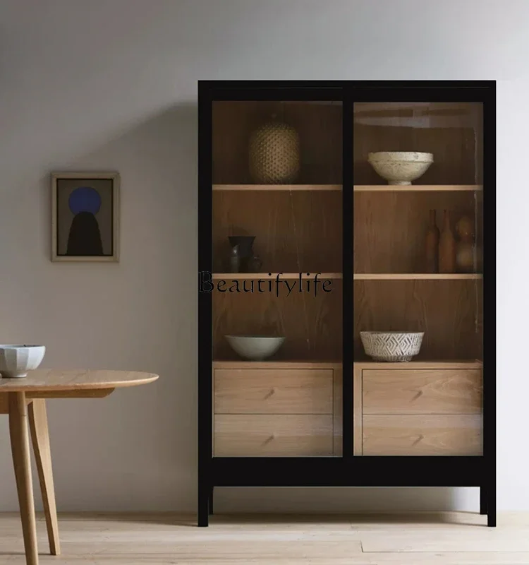 

Whole house furniture Nordic Solid Wood Ancient Living Room Meal Side Complex Storage Locker Double Door Display Cabinet Made of