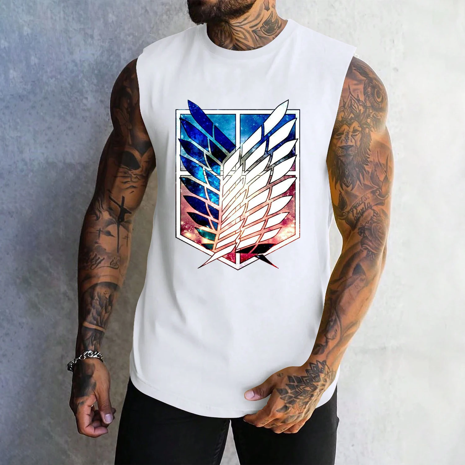 

Japanese Anime Men Tank Tops Scouting Legion Clothes Shingeki No Kyojin Attack on Titan Giant Women Sleeveless Loose T-shirt