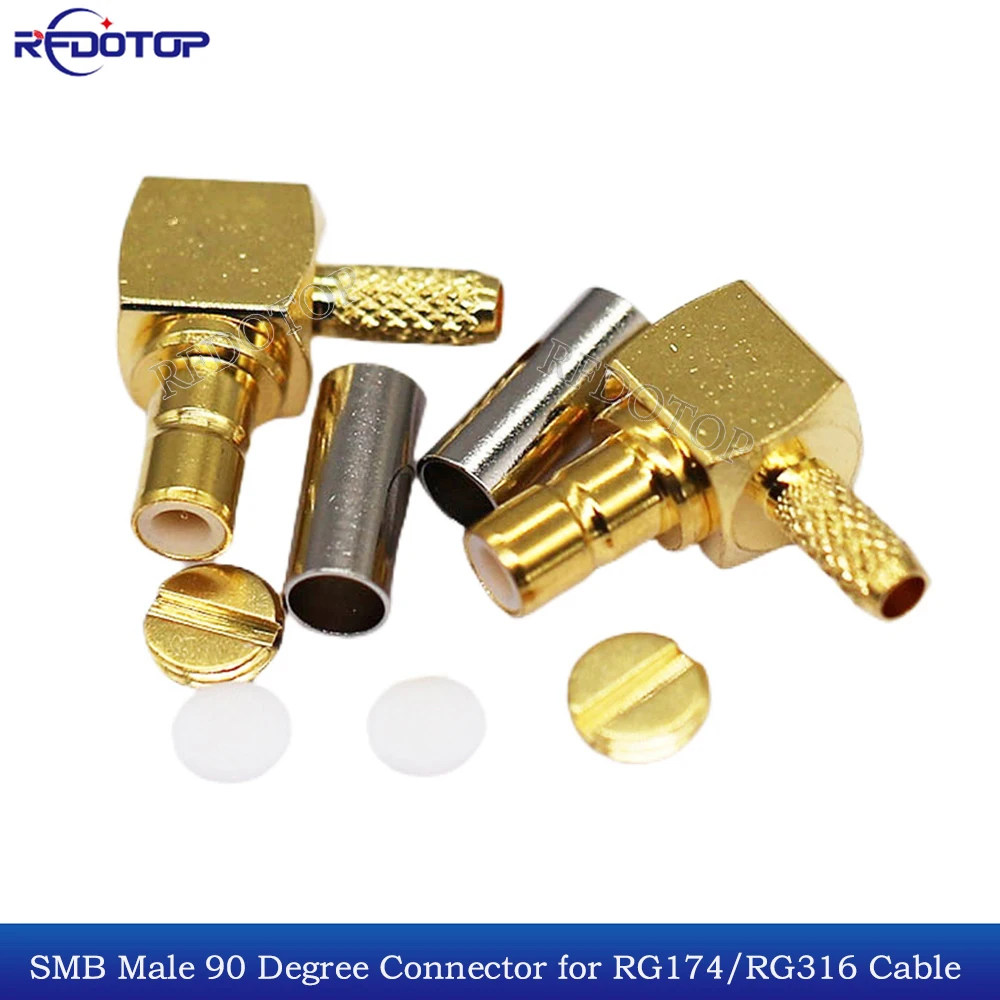 

10Pcs/Lot SMB Male Plug Right Angle Connector Crimp 50 Ohm for RG174/RG316/LMR100 Cable RF Connector Gold Plated