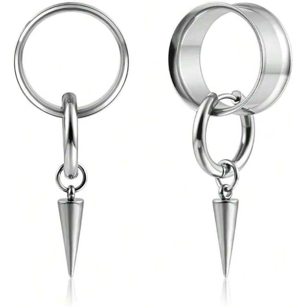 0g-1" 316 Edelstahl Doppel-Trompetenform mit spitzem Kegel, verlängerter Ohrclip-Tunnel-Plug, Körperschmuck, 2 Stück – Detail 8