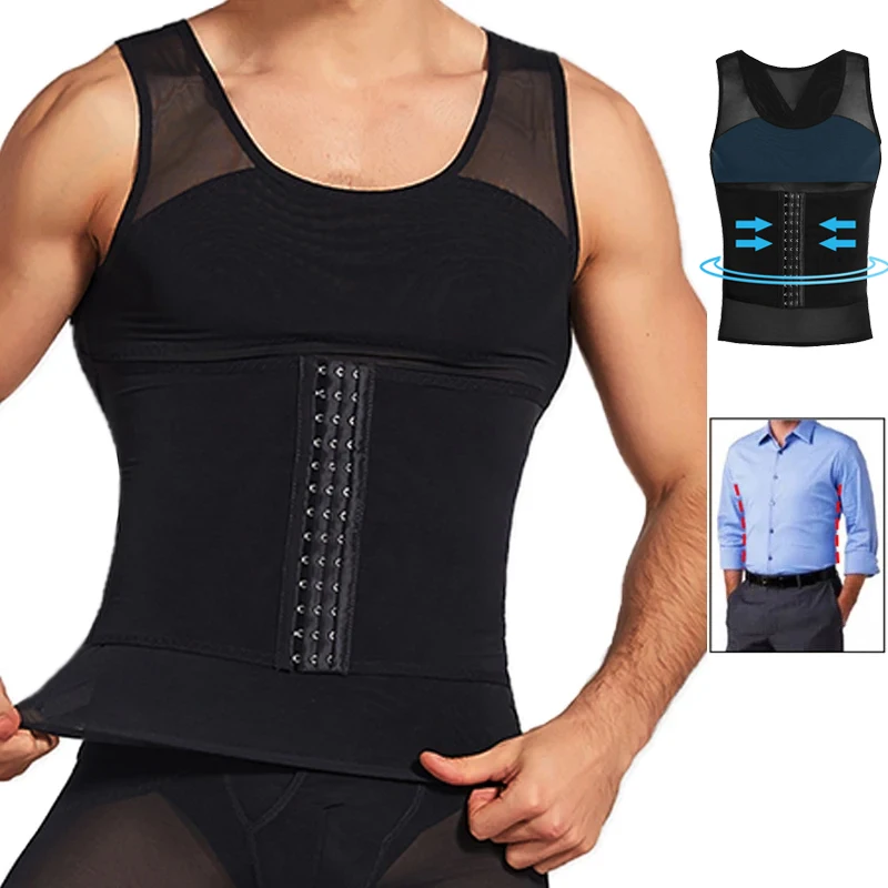 Mens Body Shaper Shapewear Abs Abdomen Compression Shirt to Hide Gynecomastia Moobs Workout Waist Trainer Tank Tops Undershirt