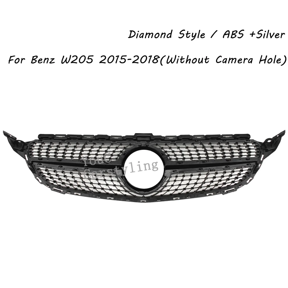 W205 Diamond Grille Front Bumper Grill Mesh For Mercedes C W205 AMG Package 2015 - 2018 C180 C200 C250 C300 C350