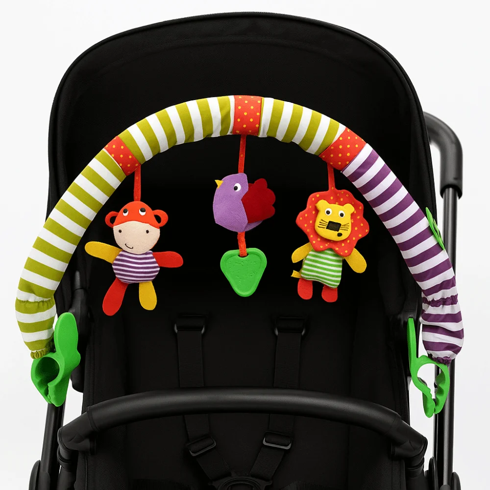 Sonajeros para cuna, juguetes de peluche musicales, cochecito de algodón PP, juguetes colgantes para cama, educación temprana, sonajeros colgantes sensoriales para bebé