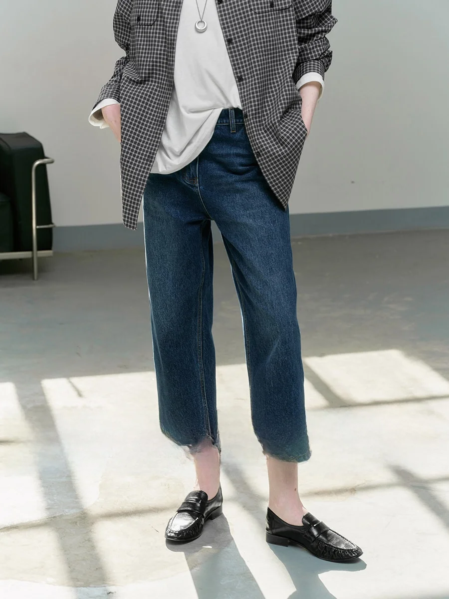 

Amyy Studios Classic Street Style Cotton Denim Jeans Slimming Leg Lengthening Eighteen Shorts New Colors Ladies' Jeans