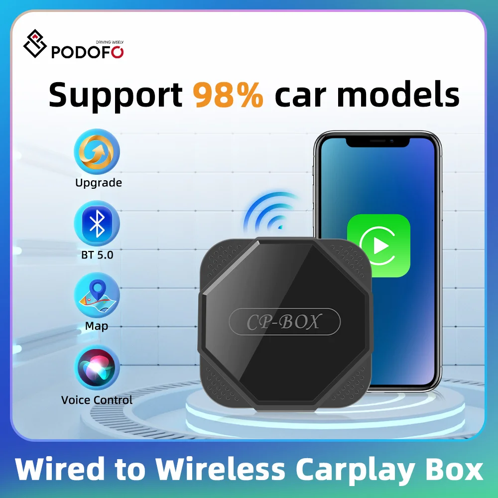 Podofo Wireless Carplay Box CarPlay Mini AI Box WIFI Voice Assistant Bluetooth Adapter Wired Carplay For BMW Audi Toyota