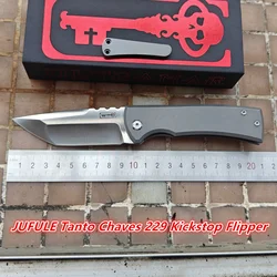 JUFULE Tanto Chaves 229 Kickstop Flipper Ceramic Bearing Titanium Mark M390 Survival EDC Tool Camping Hunt Outdoor Folding Knife