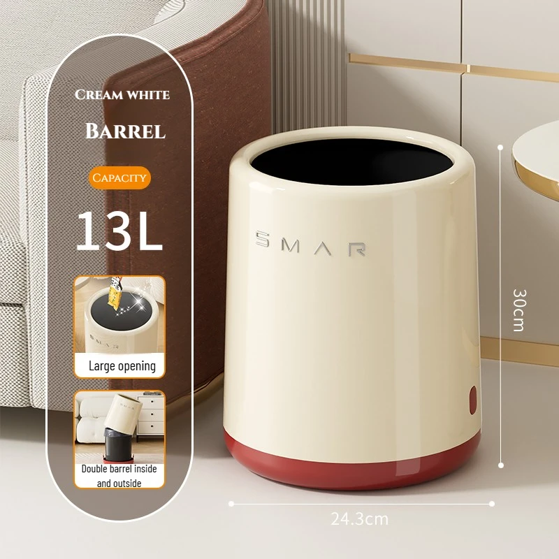 13L Nordic Style Trash Can Dual-layer Trash Bin Round Kitchen Trash Can Waste Bin for Living Room Bathroom Storage Bin Home Use