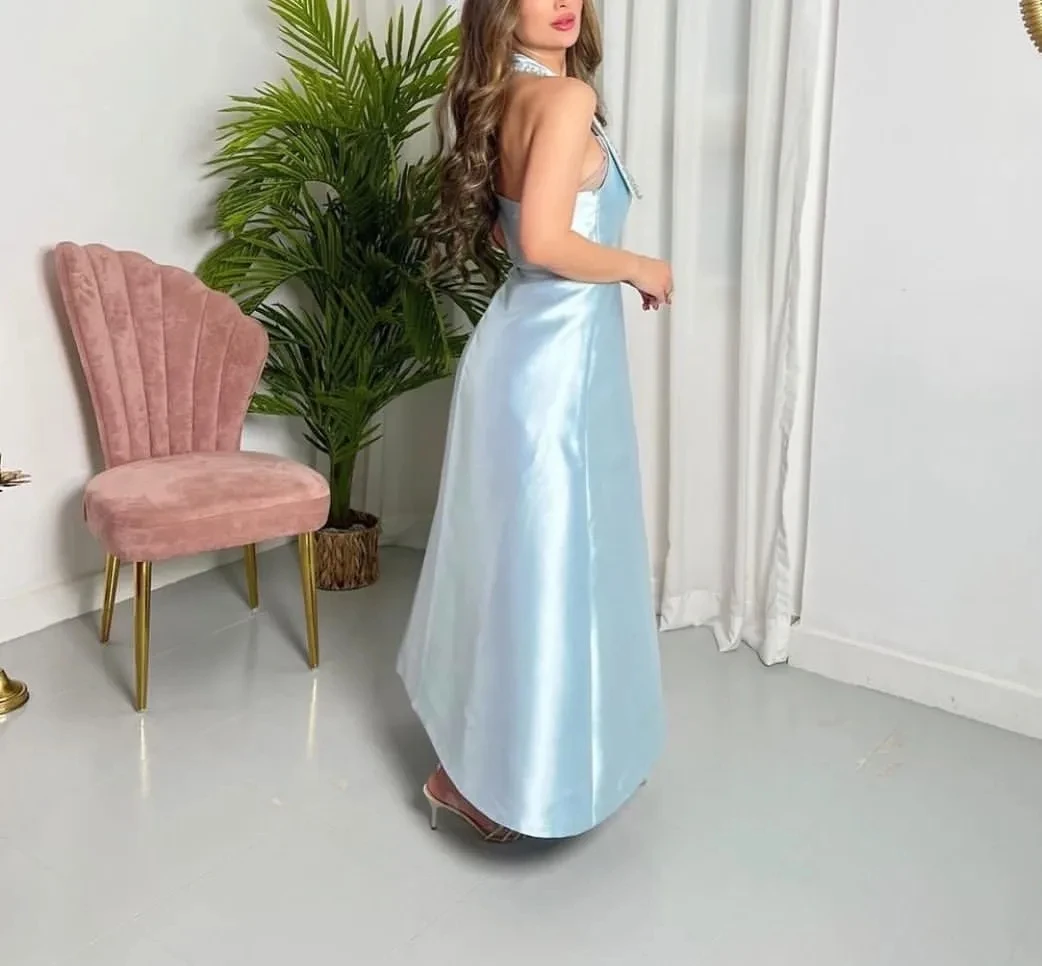 Jirocum Halter Galajurken met kralen Dames Ruglooze A-lijn Feestavondjurk Satijn Enkel Mouwloos 2025, Formele gelegenheidsjurk