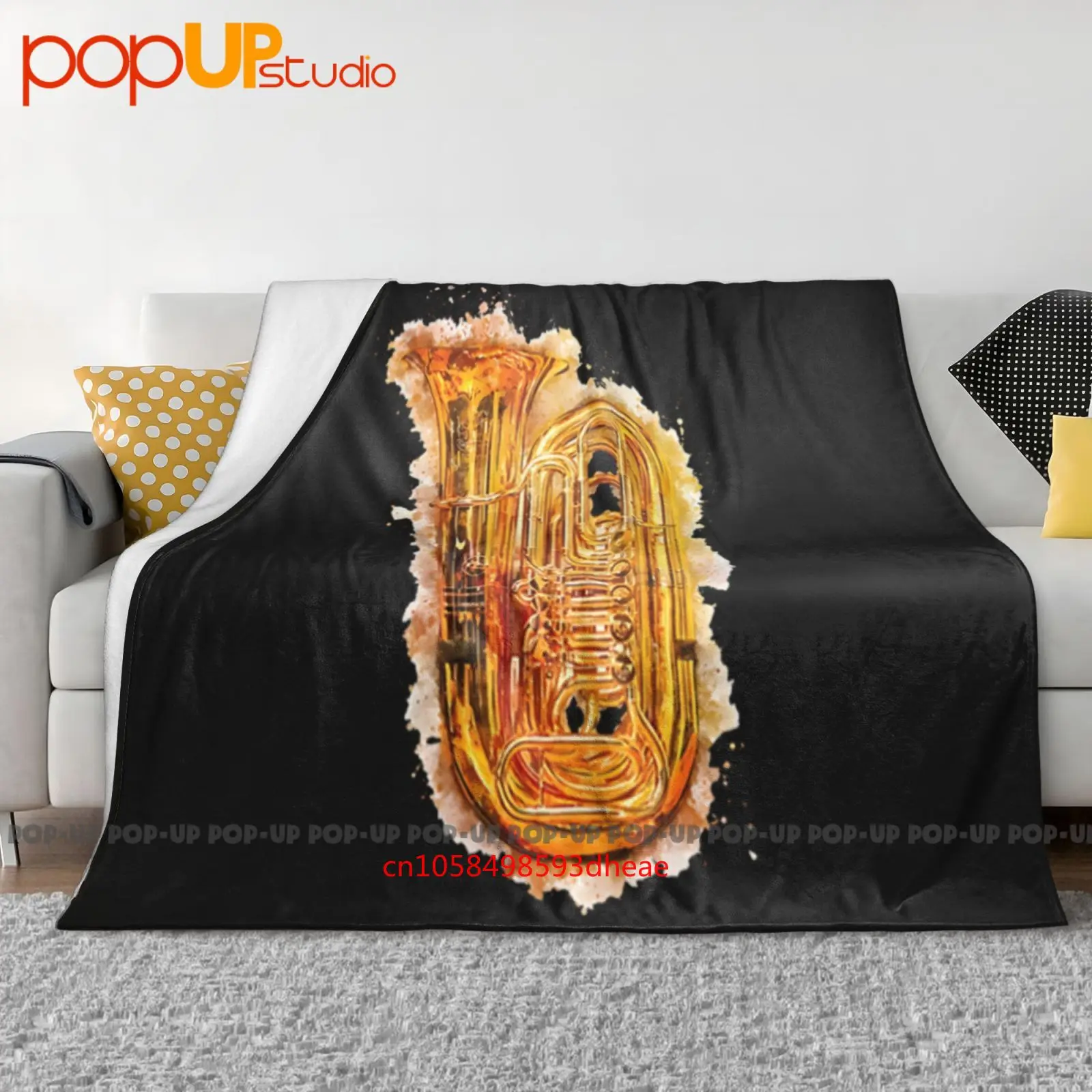 Tuba en acuarela colorida, instrumento Musical de latón dorado brillante, manta ultrasuave, colcha, funda de sofá de invierno, fundas de cama