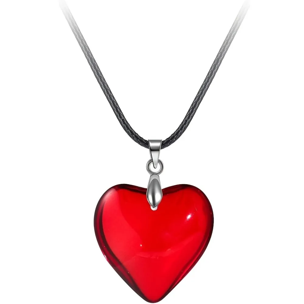 Red Glass Heart Necklace Romantic Heart Choker Red Semi Transparent Heart Necklace Gift for Women