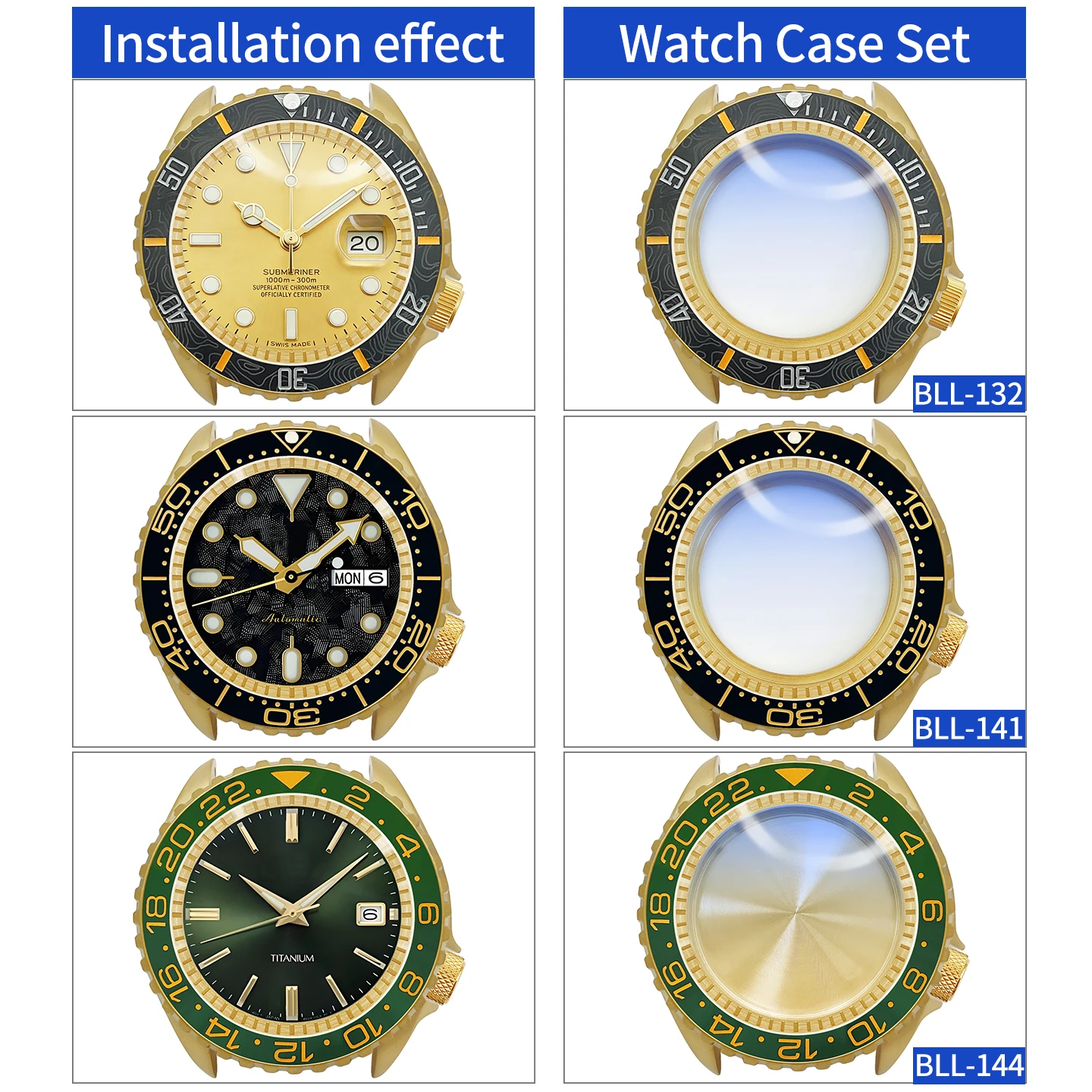 Mattes 3.8 SKX Gold-Uhrengehäuse mit Krone bei 4 Uhr, Edelstahl-Finish, MOD NH36 Lünetteneinsatz, Saphirglas, kundenspezifische Teile – Detail 2