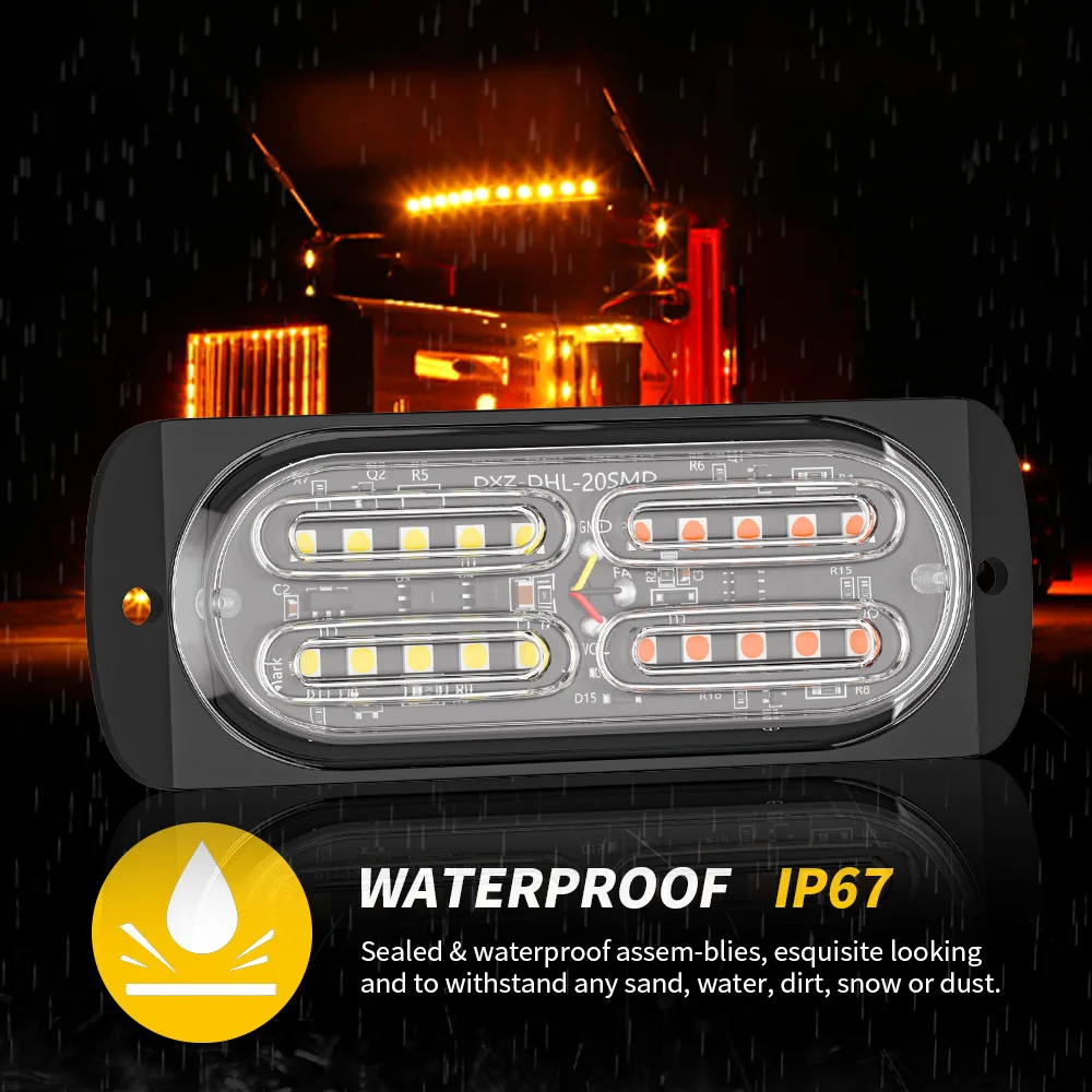 Truck Car Police 20 LED Strobe Warning Lights Side Marker Emergency Signal Lamp 12V 24V Flashing Light Amber White Red Blue