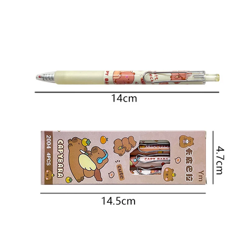 Canetas Capivara Neutra para Estudantes, Canetas Esferográficas Bonitos Dos Desenhos Animados, Papelaria Estética, Material Escolar e de Escritório, Presentes Kawaii, 4Pcs