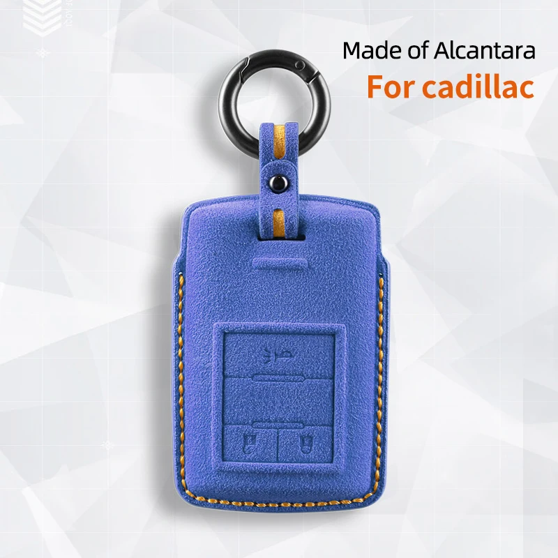 

For Cadillac CTS ATS XTS SLS SRX XLS DTS STS 3Buttons Keychain Alcantara Suede Car Key Case Cover Auto Accessories