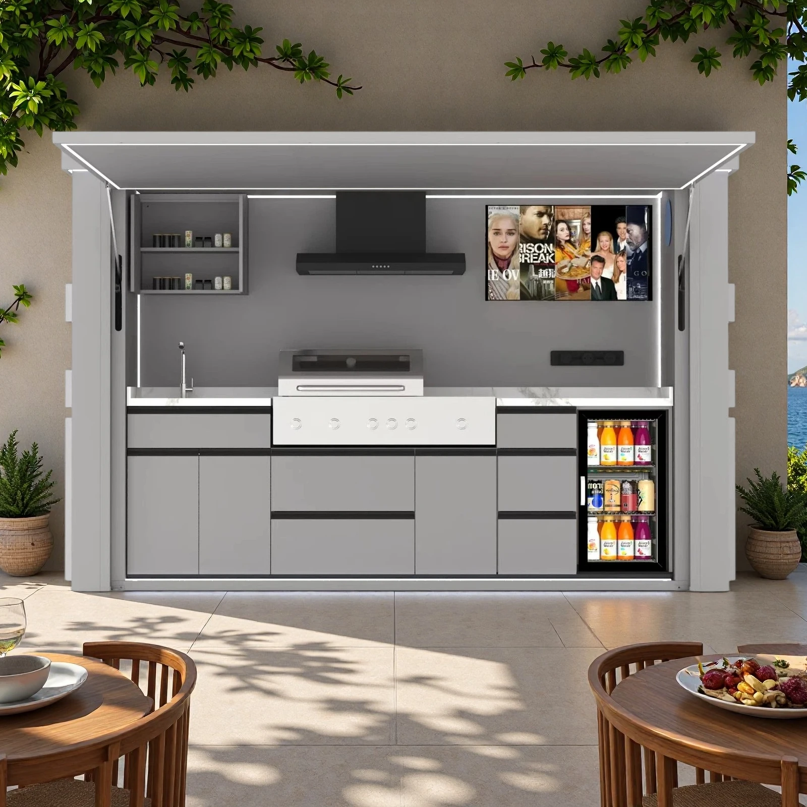 Modular Outdoor Kitchen 304 Stainless Steel Weatherproof With BBQ Grill Patio Cooking Unit