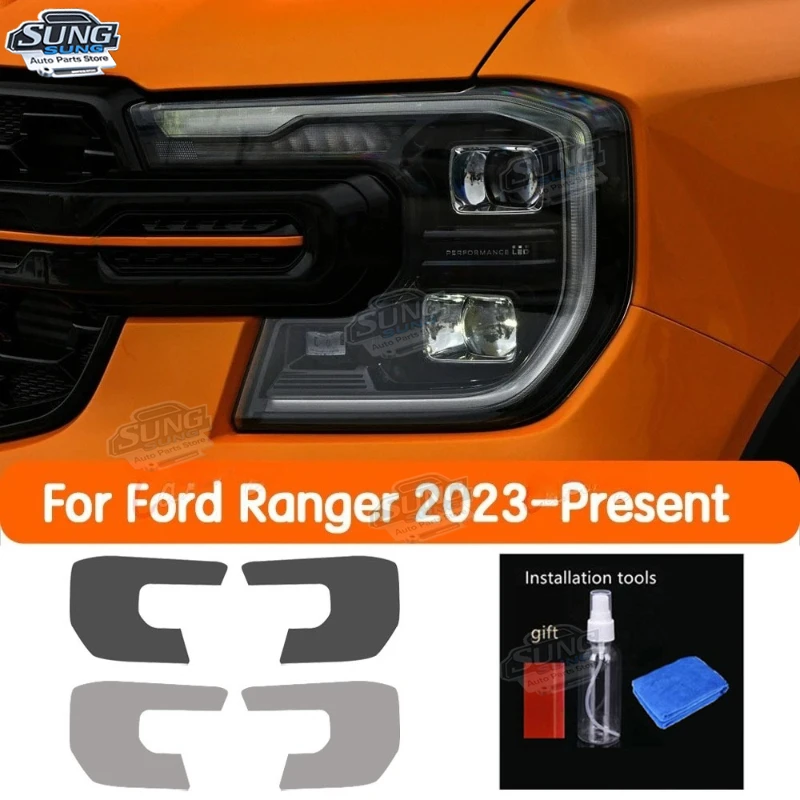 

Для Ford Ranger 2023 2024 T9 Wildtrack Raptor аксессуар 2 шт. защитная пленка для фар автомобиля прозрачная дымчатая черная наклейка из ТПУ