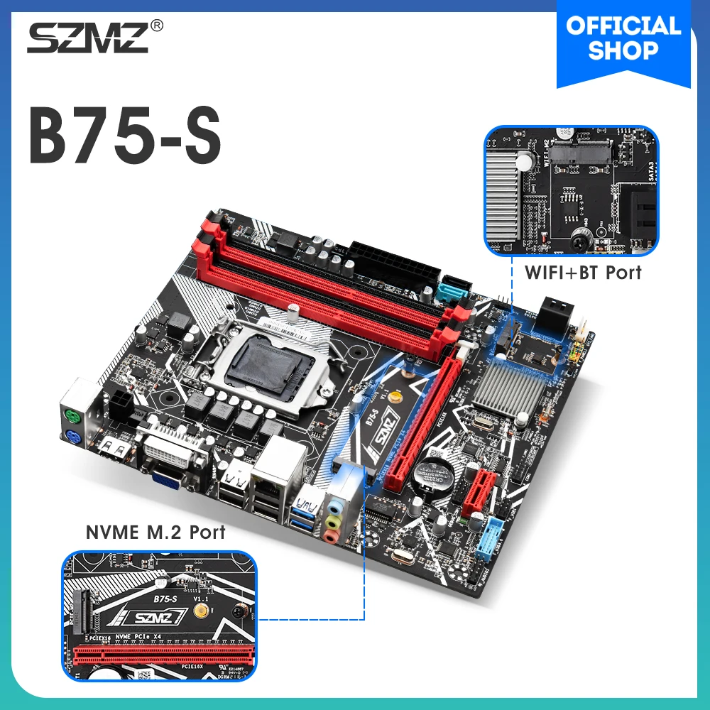 Go! SZMZ B75 Motherboard LGA 1155 support 4*DDR3 USB3.0 SATA3 NVME WIFI Bluetooth Placa Mae 1155 plate board pc gamer B75