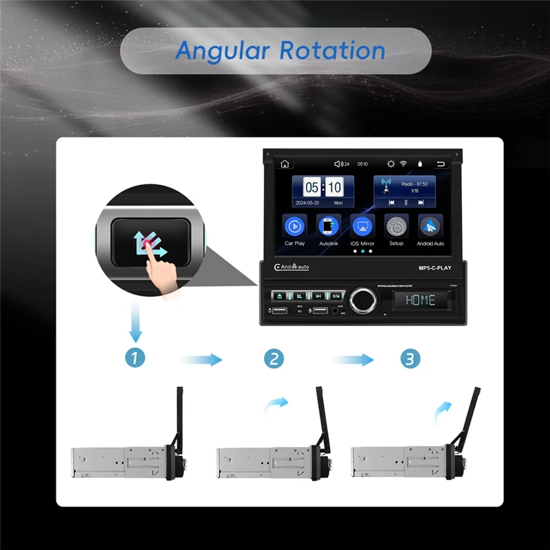 Classy-Single Din Car Stereo With Carplay Android Auto 7 Inch Flip Out Touchscreen Car Radio With Bluetooth FM Mirror Link