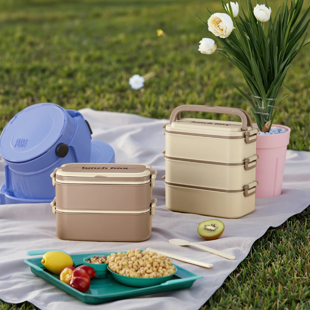 Stainless Steel Lunch Box 3-Layer Leakproof Bento Box with Compartments Insulated Portable Food Container for Office & School