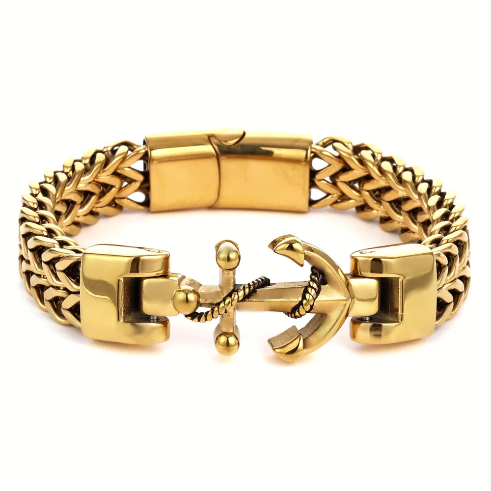 

Trendy New Luxury Ship Anchor Bracelet 316L Titanium Steel Double Row Positive and Negative Chain Men's Classic Cuban Bracelet