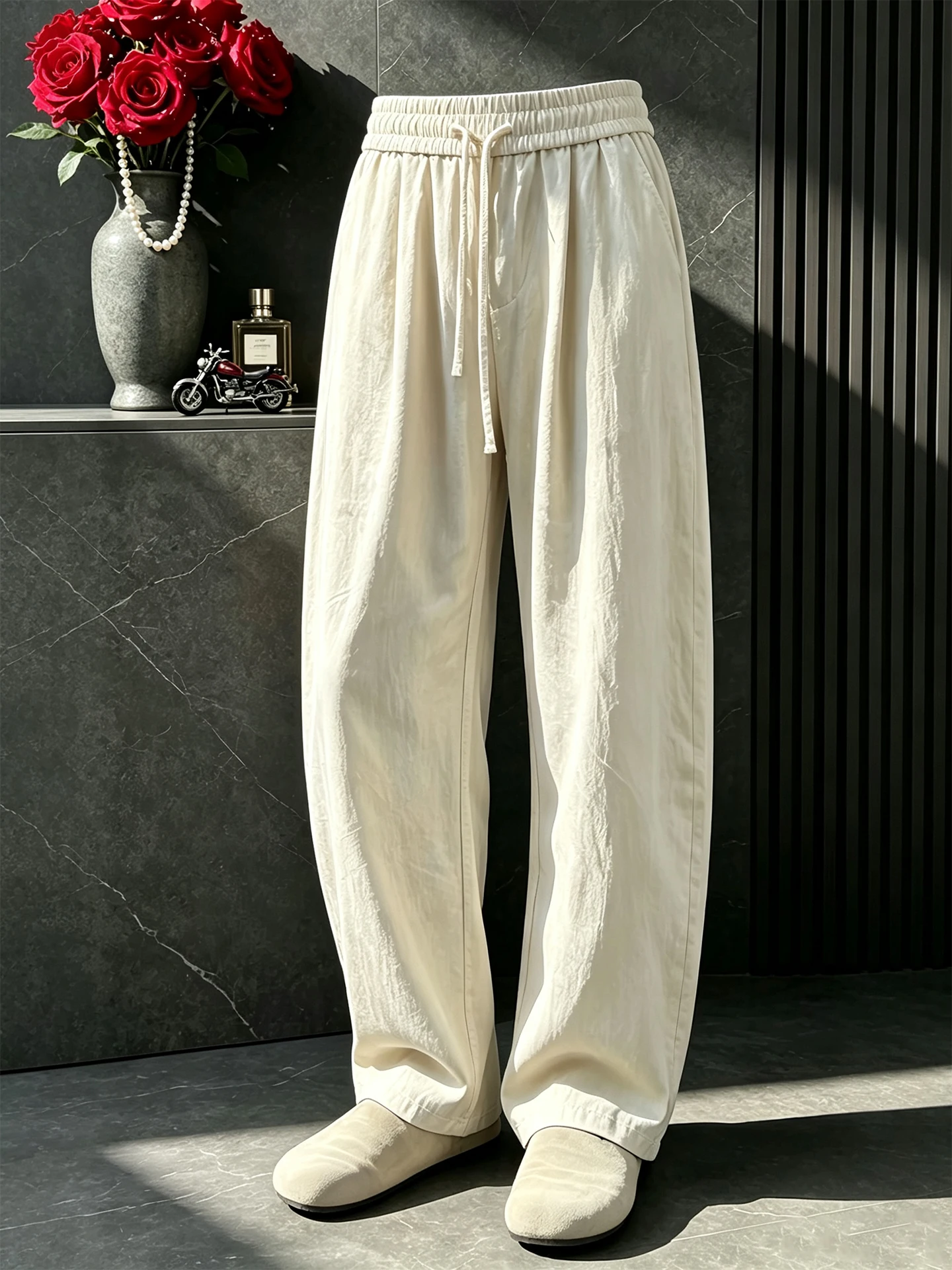 Khaki Cotton Linen Wide Leg Pants Men's Summer Casual Loose Lazy Feelings Knife  Trousers Comfortable Breathable Straight...